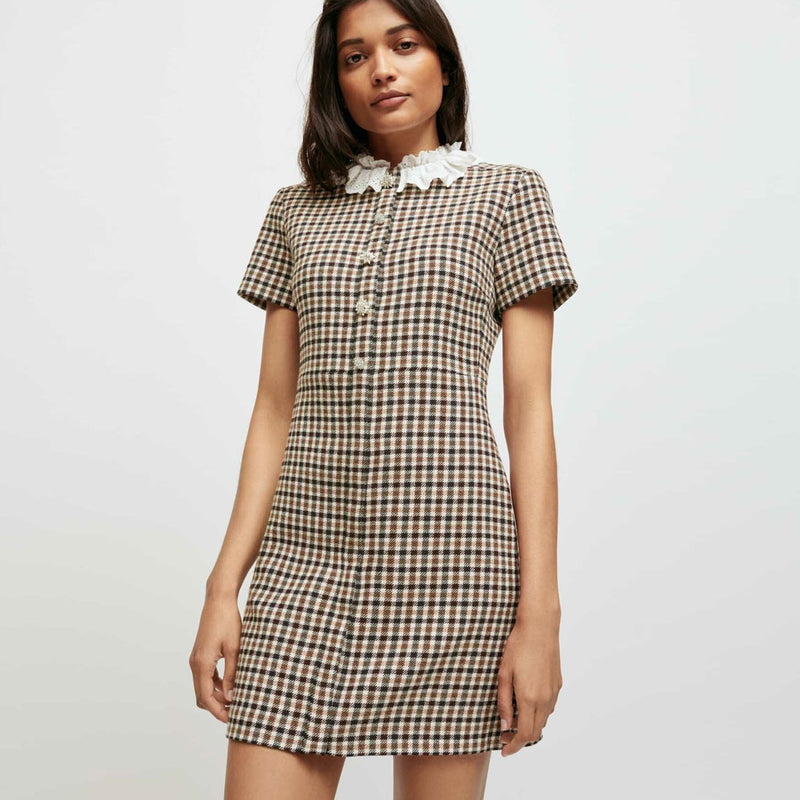 Plaid Mini Dress - Khaki – Luxedress